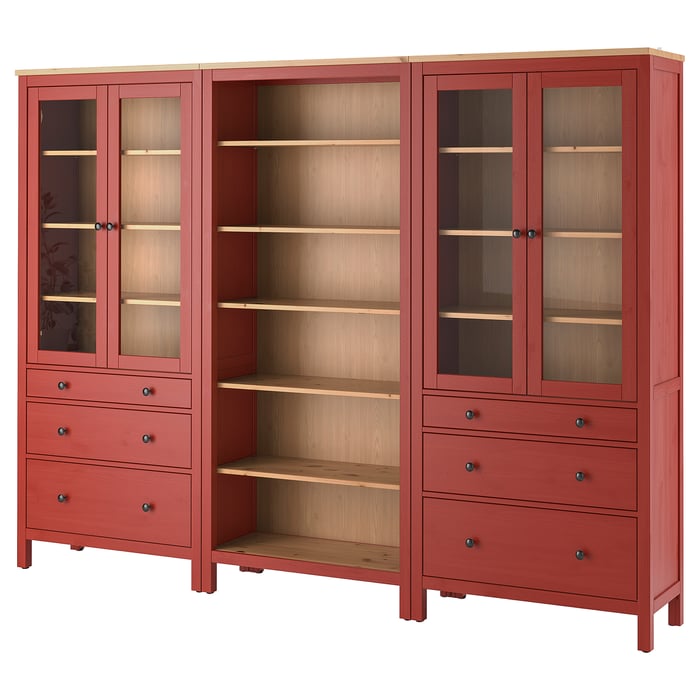 HEMNES storage combination w doors/drawers, red stained/light brown