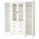 HEMNES Storage combination w doors/drawers, white stain/clear glass, 74x77 1/2 "