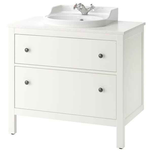 HEMNES / TOLKEN Sink cab w drawers/sink/tap, white/white marble effect, 37x21 1/2x37 3/8 "