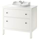 HEMNES / TOLKEN Sink cab w drawers/sink/tap, white/white marble effect, 37x21 1/2x37 3/8 "