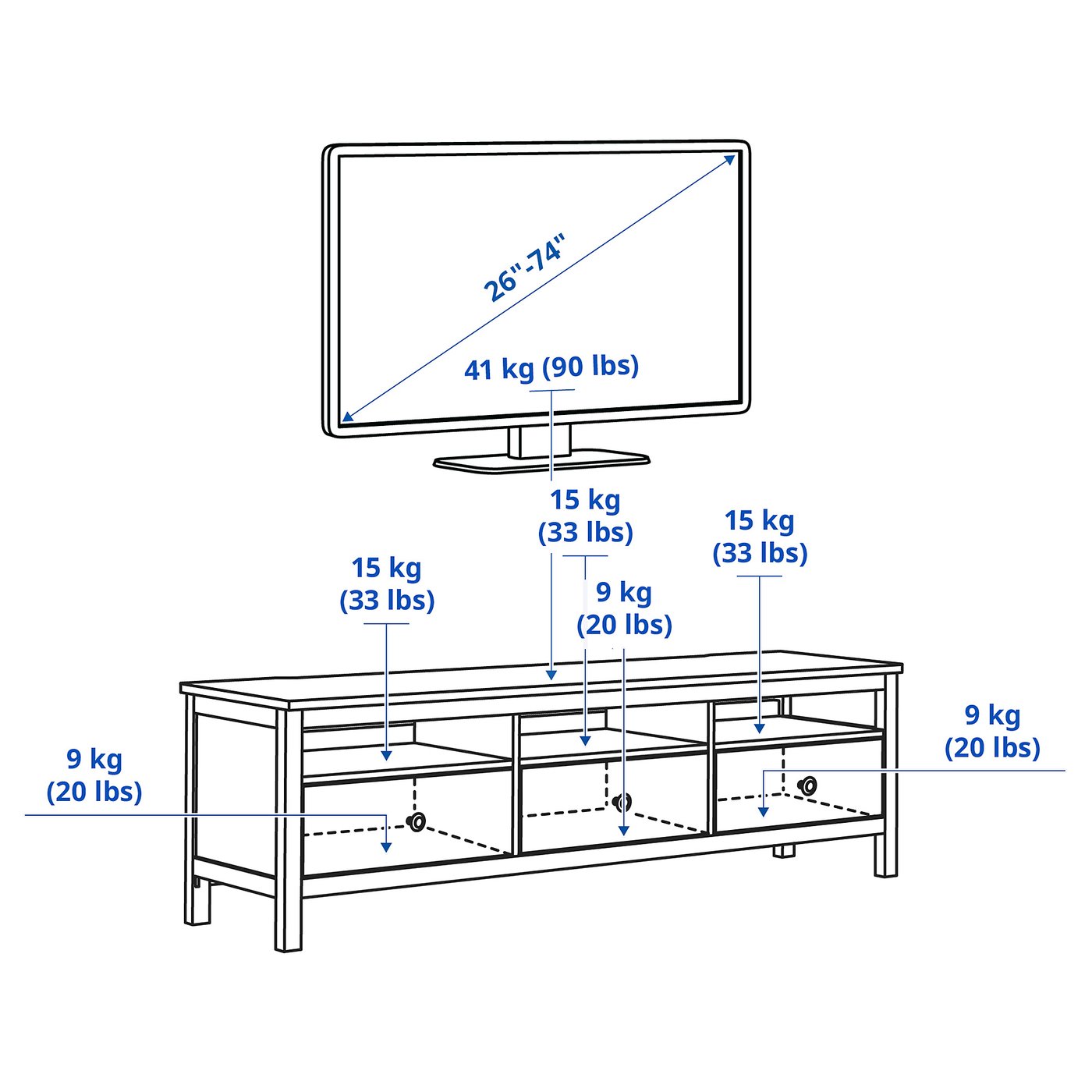 HEMNES TV bench, white stain, 183x47x57 cm (72x181/2x221/2
