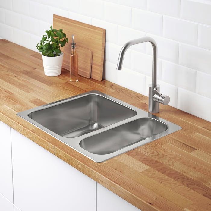 HILLESJÖN 1 1/2 bowl dual mount sink, stainless steel, 58x46 cm (227 ...
