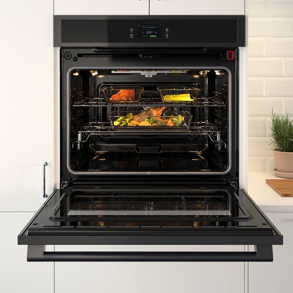 HJÄLTEBY wall oven with true conv+selfclean, black Stainless steel