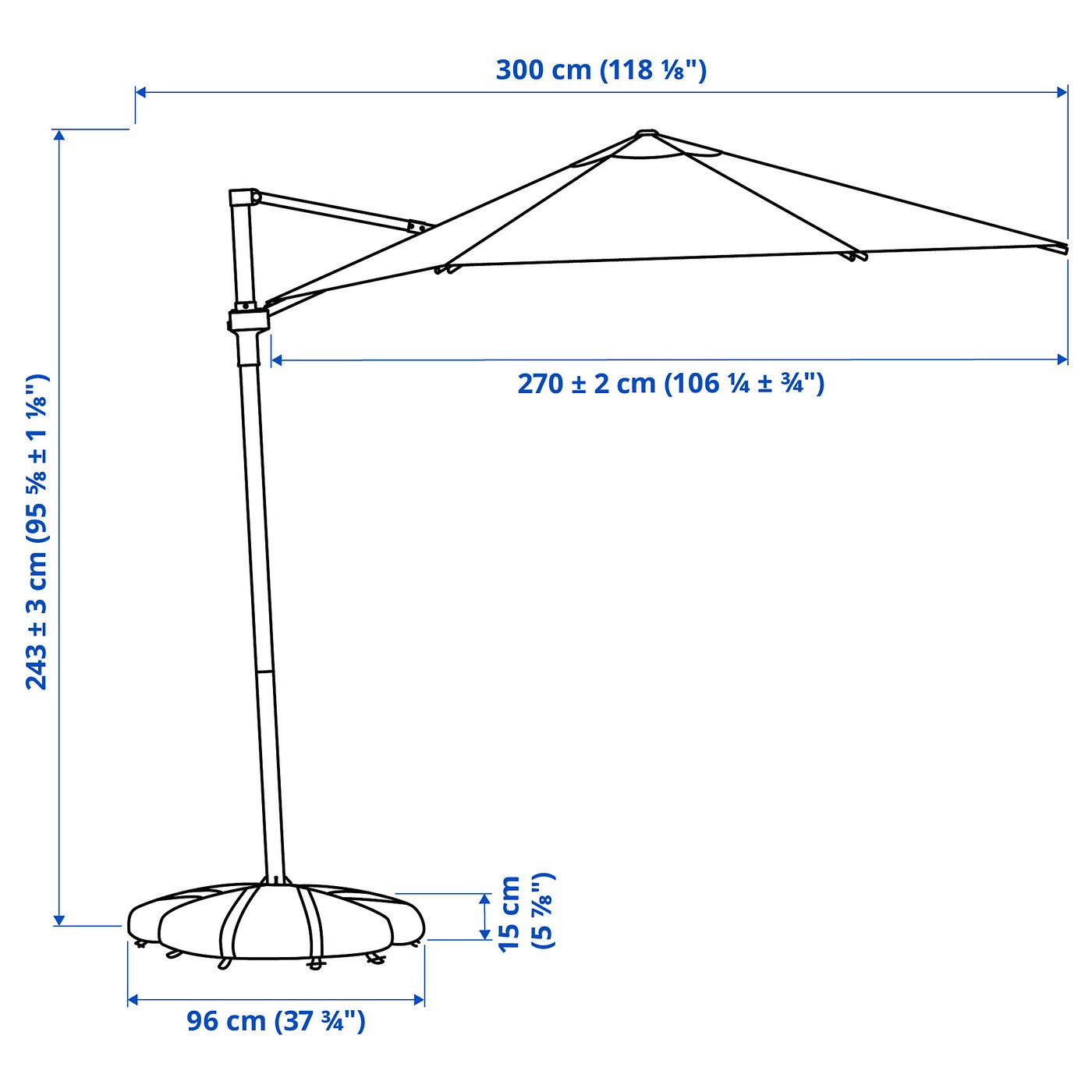 HÖGÖN / IGGÖN Offset patio umbrella with base, gray/dark gray, 270
