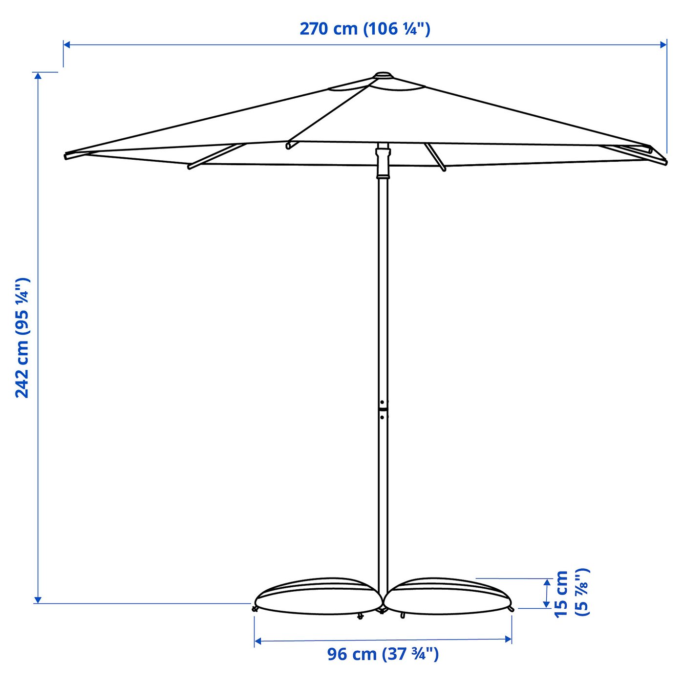 HÖGÖN / IGGÖN patio umbrella with base, gray/dark gray, 270 cm