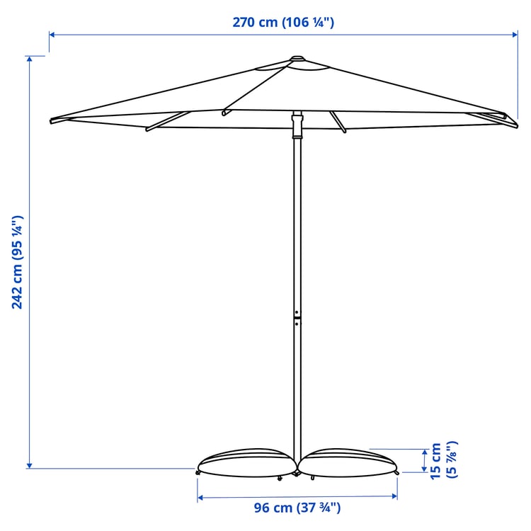 HÖGÖN / IGGÖN patio umbrella with base, gray/dark gray, 270 cm (1061/4 ...