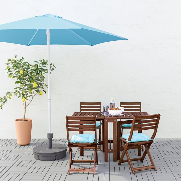 Hogon Patio Umbrella With Base Light Blue Gryto Dark Gray Ikea