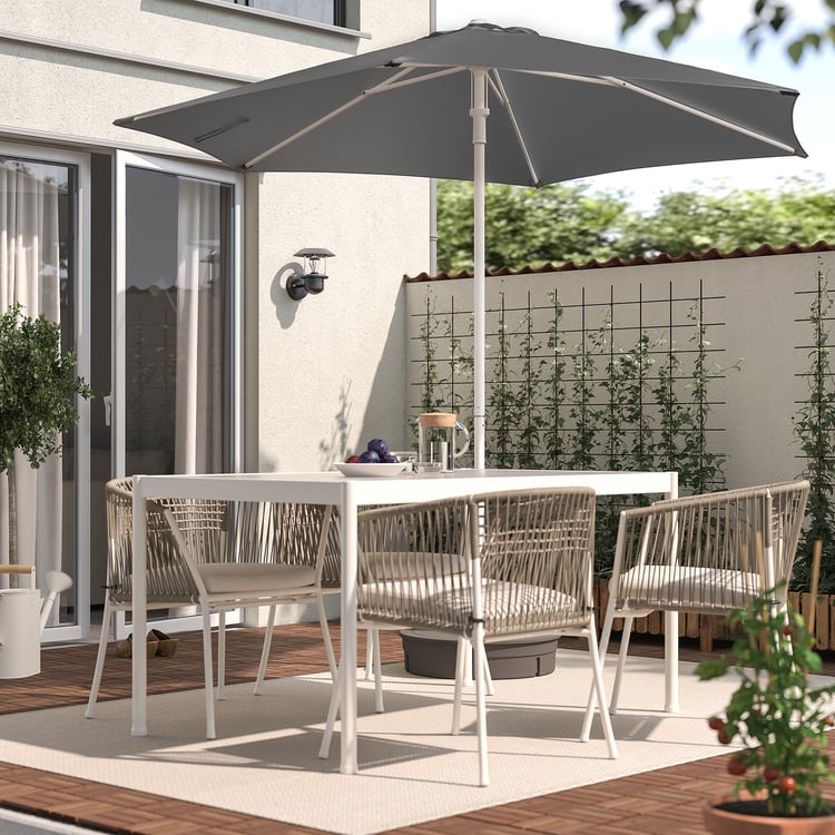 HÖGÖN patio umbrella with base, light gray/Grytö dark gray, 270 cm ...
