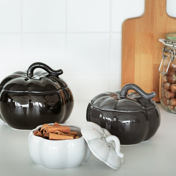 HÖSTPROMENAD Serving bowl with lid, set of 3 gray IKEA