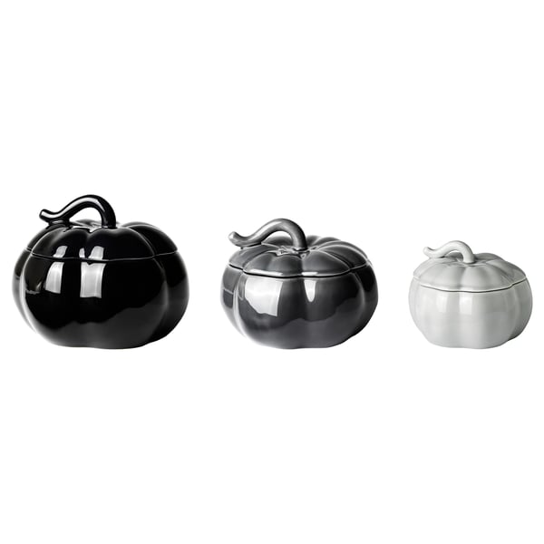 HÖSTPROMENAD Serving bowl with lid, set of 3 gray IKEA