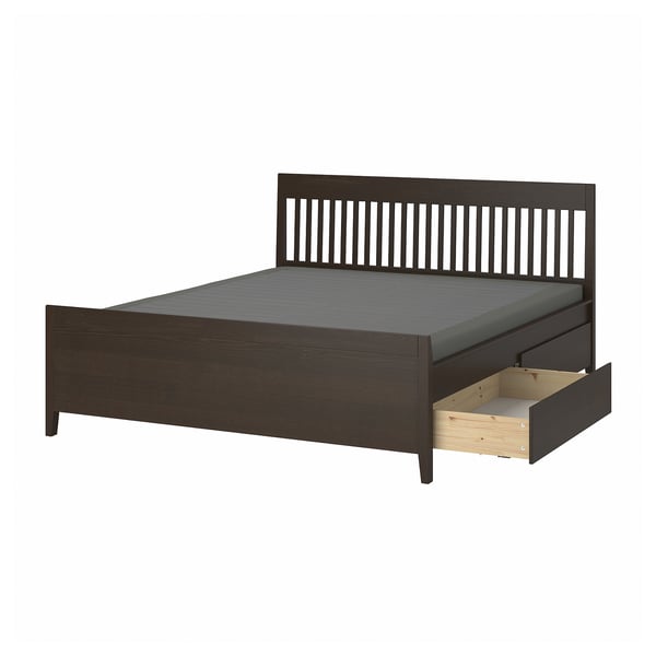 IDANÄS Bed frame with storage, dark brown/Lyngör dark gray, King