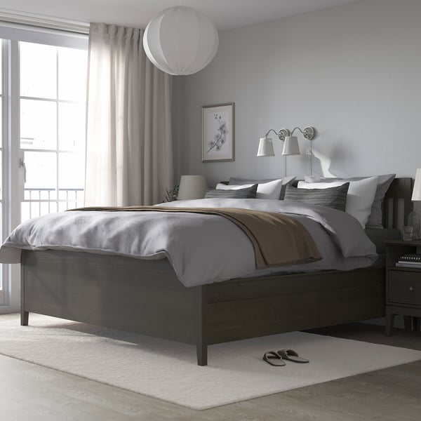 IDANÄS Bed frame with storage, dark brown/Lyngör dark gray, King