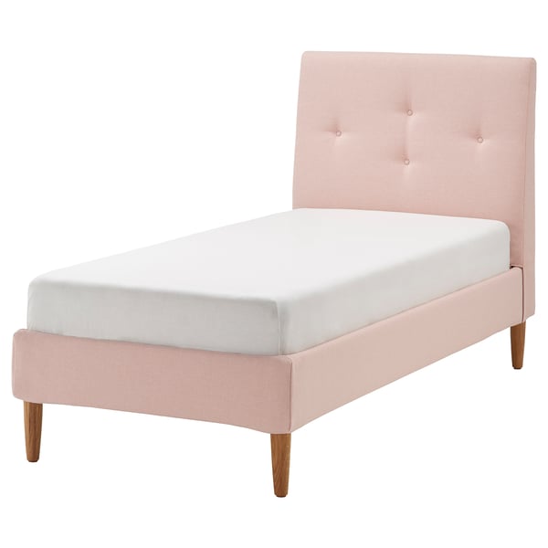 IDANÄS Upholstered bed frame, Gunnared pale pink, Twin