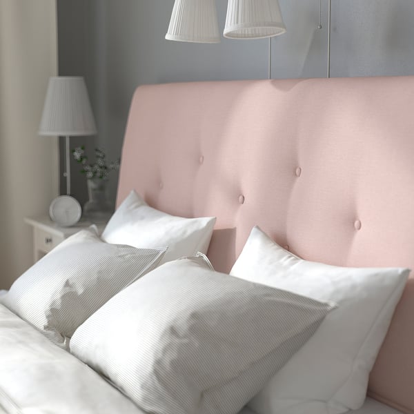 IDANÄS Upholstered bed frame, Gunnared pale pink, Queen