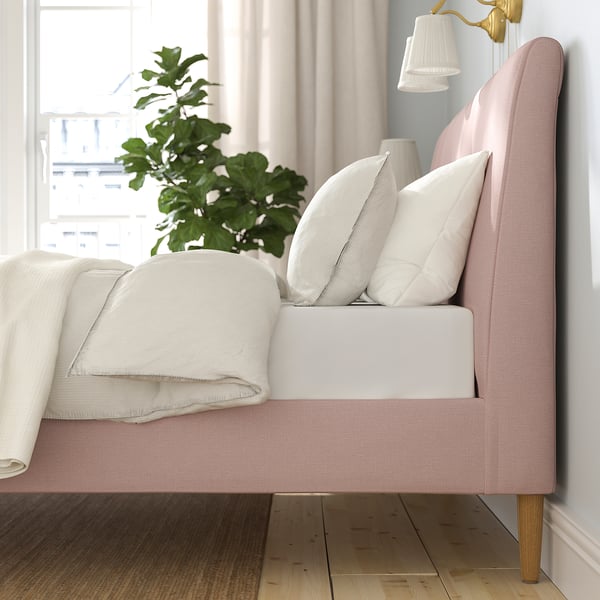 IDANÄS Upholstered bed frame, Gunnared pale pink, Queen