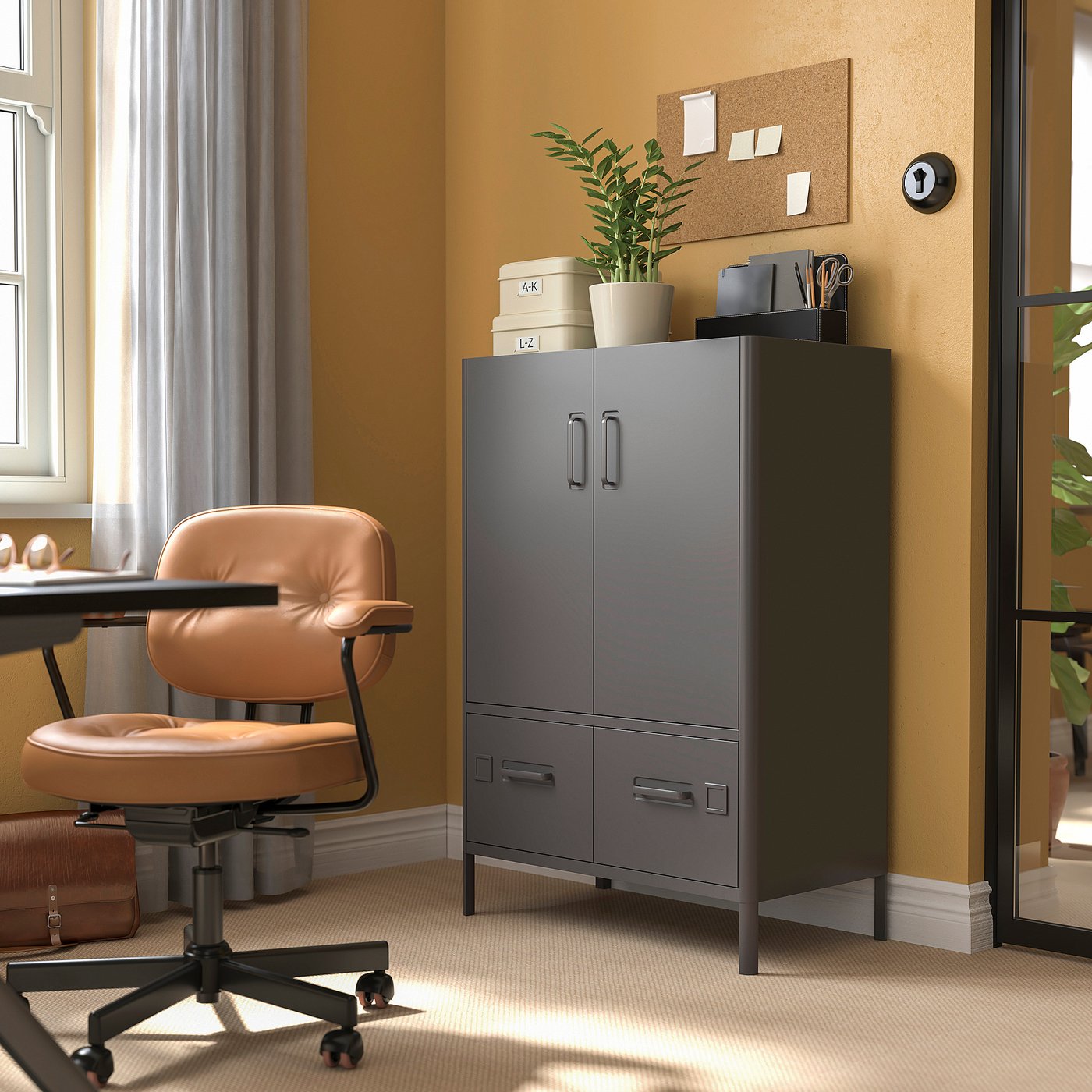 IDÅSEN cabinet with doors and drawers, dark gray, 80x47x119 cm