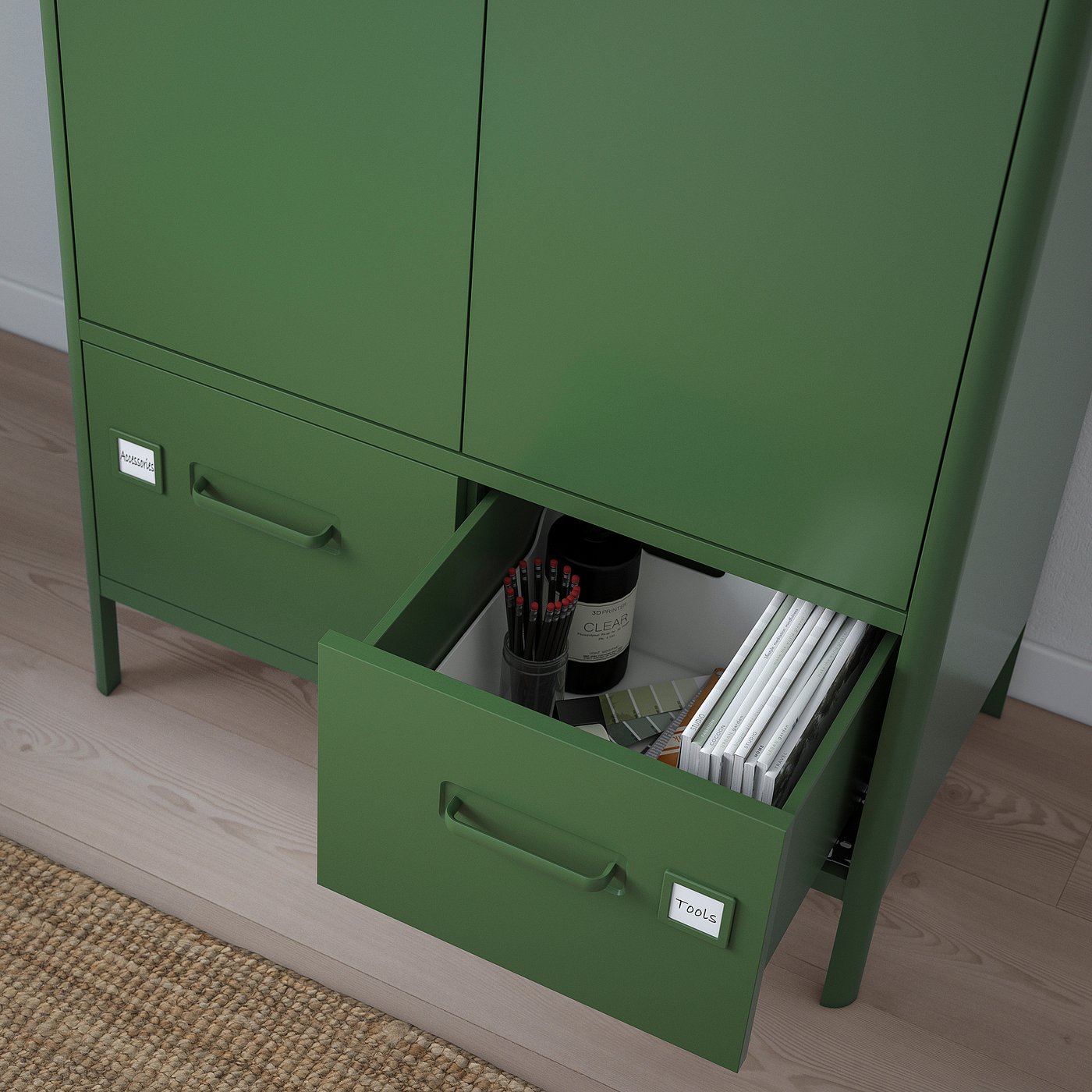 IDÅSEN cabinet with doors and drawers, dark green, 80x47x119 cm