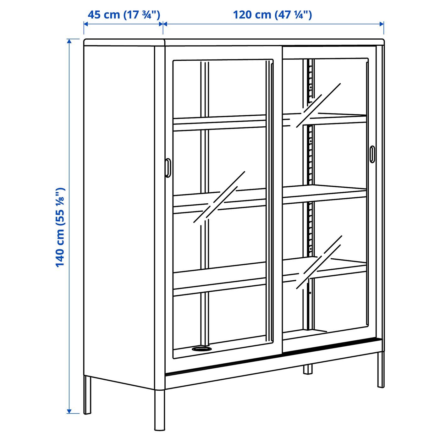 IDÅSEN cabinet with sliding glass doors, dark gray, 120x140 cm