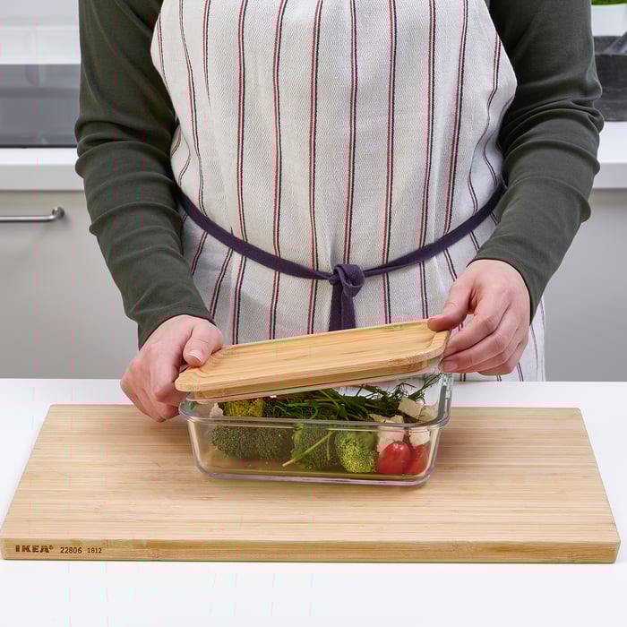 IKEA 365+ Food container with lid, rectangular glass/bamboo, 1.0 l (34