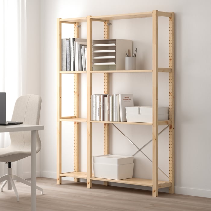 IVAR 2 section shelving unit, pine, 523/4x113/4x701/2" (134x30x179 cm