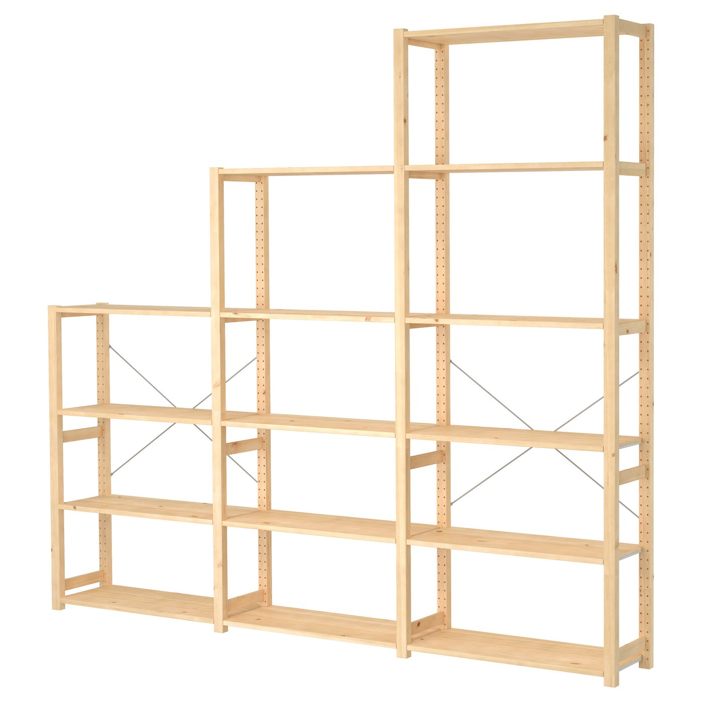 IVAR 3 section shelving unit, pine, 259x30x226 cm (102x113/4x89