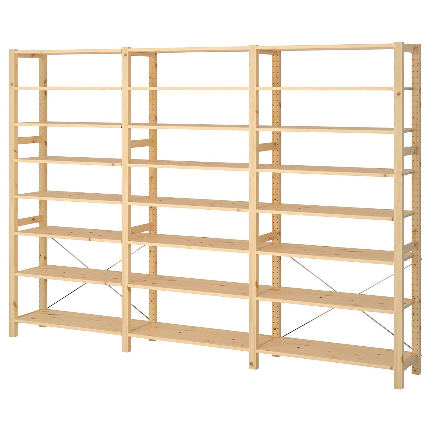 IVAR 3 section shelving unit, pine, 259x30x179 cm (102x113/4x701/2