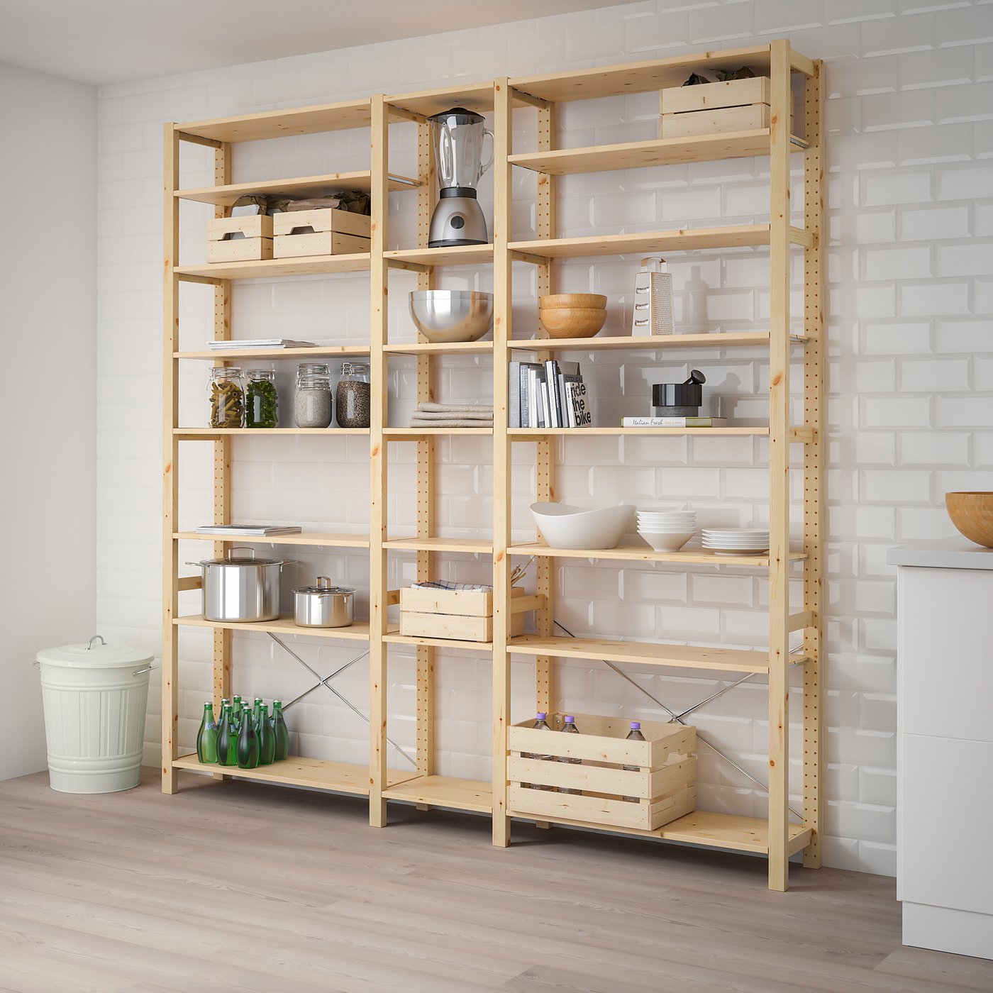 IVAR 3 section shelving unit, pine, 219x30x226 cm (861/4x113/4x89
