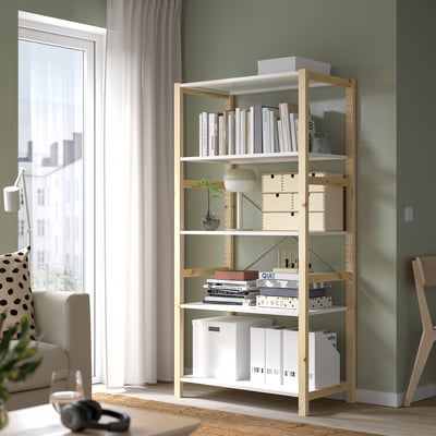 IVAR Shelf unit, pine/metal white, 35x19 5/8x70 1/2 "