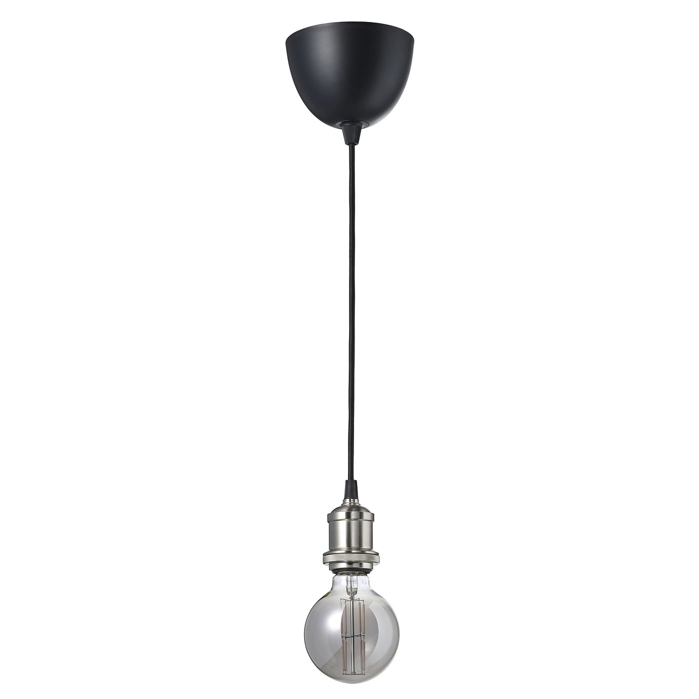 JÄLLBY / MOLNART pendant lamp with LED bulb, textile nickel plated