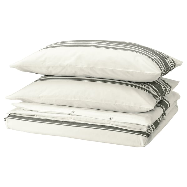 JÄTTEFRÄKEN Duvet cover and pillowcase(s), white/dark gray, King