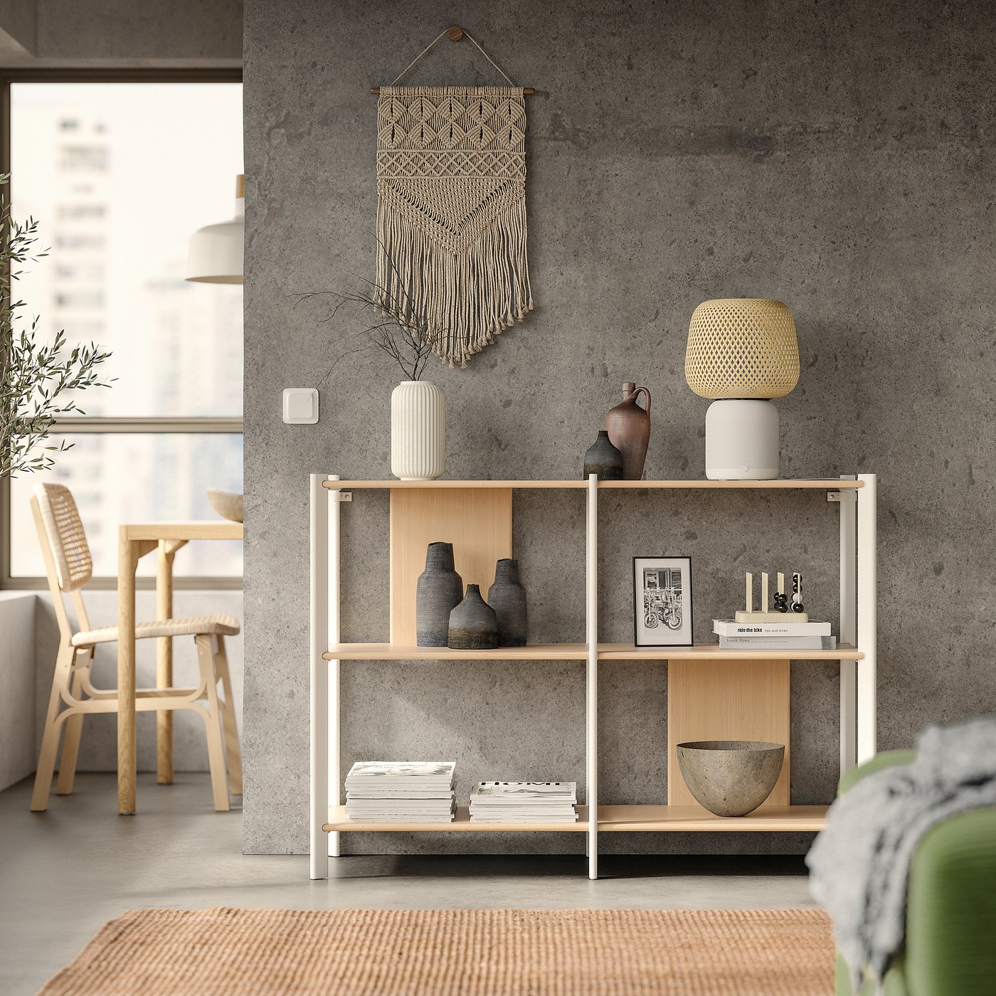 イケア　イェッテスタ JÄTTESTA shelf unit, white/light bamboo, 120x85 cm (471
