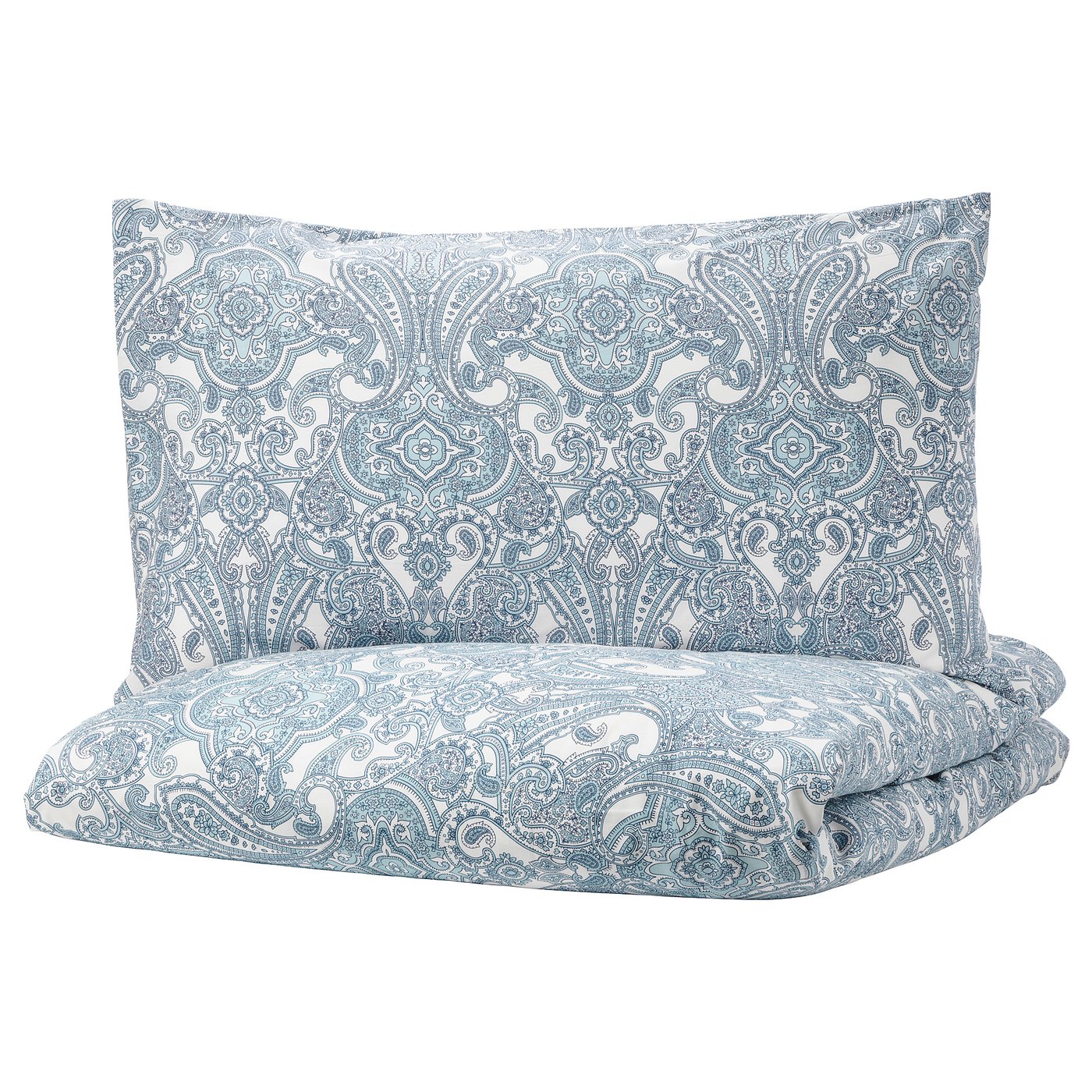 JÄTTEVALLMO Duvet cover and pillowcase(s), white/blue, King IKEA