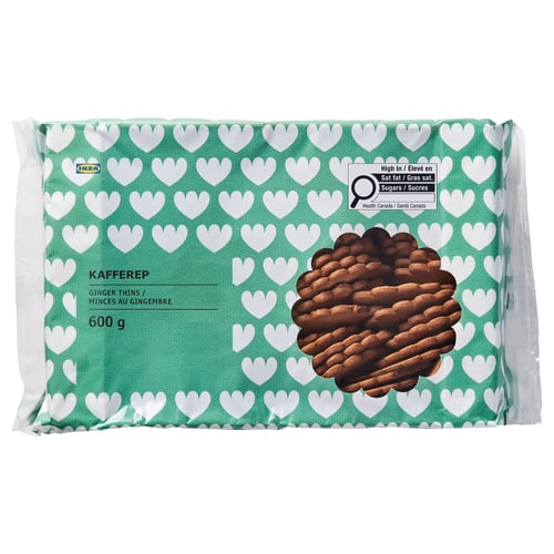 IKEA ginger thins packaging, heart pattern, 600g.