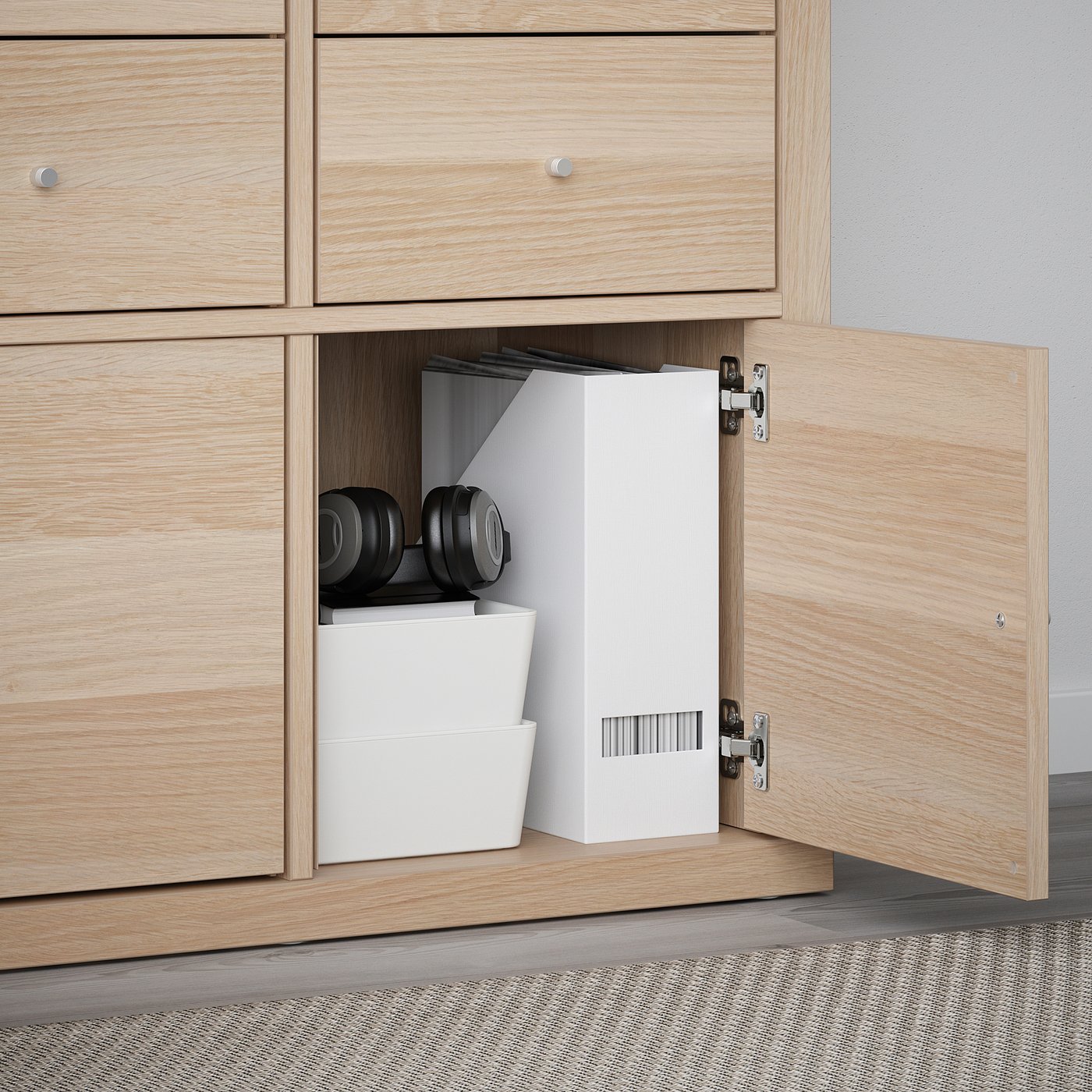 IKEA　 KALLAX insert with door, white stained oak effect, 33x33 cm (13x13