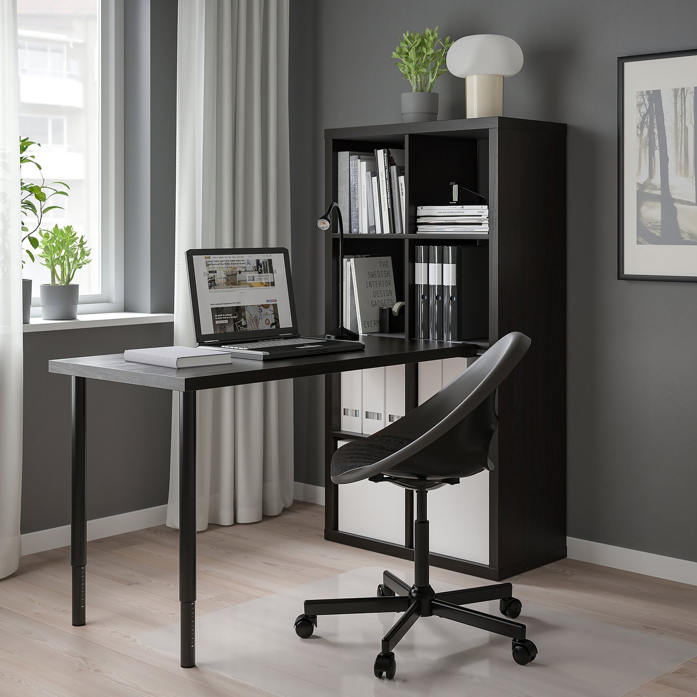 KALLAX / LAGKAPTEN desk combination, black/black-brown, 77x159x147