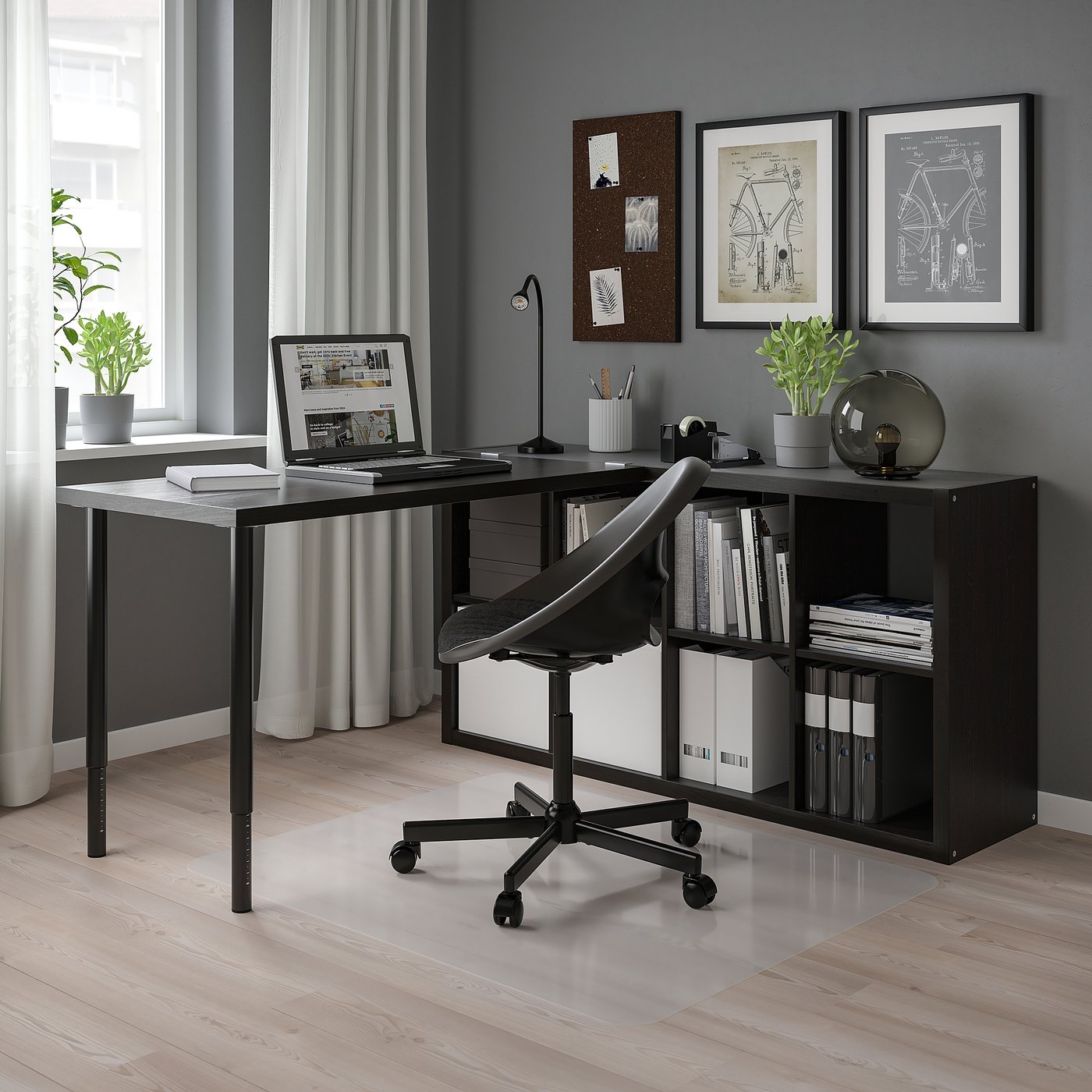KALLAX / LAGKAPTEN desk combination, black/black-brown, 77x159x147