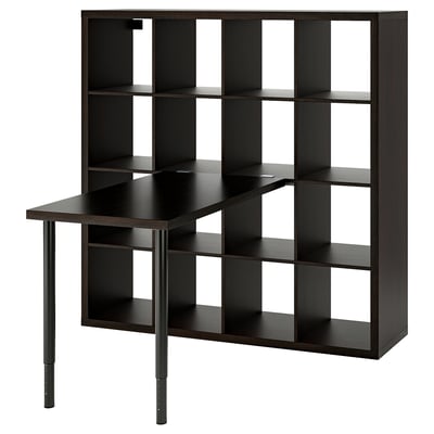 KALLAX / LINNMON Desk combination, black/black-brown, 57 7/8x54 3/4x57 5/8 "