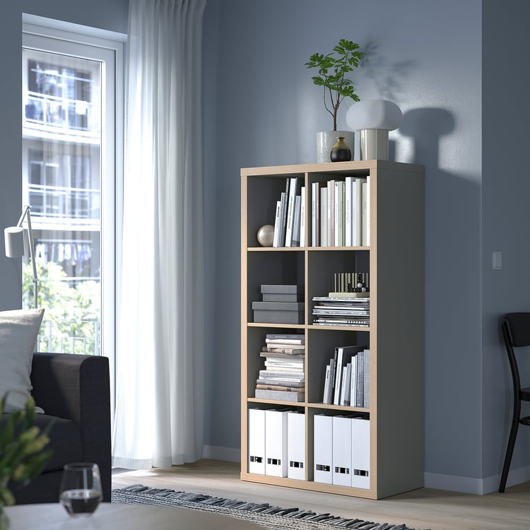KALLAX shelf unit, gray/wood effect, 77x147 cm (301/8x575/8") IKEA CA