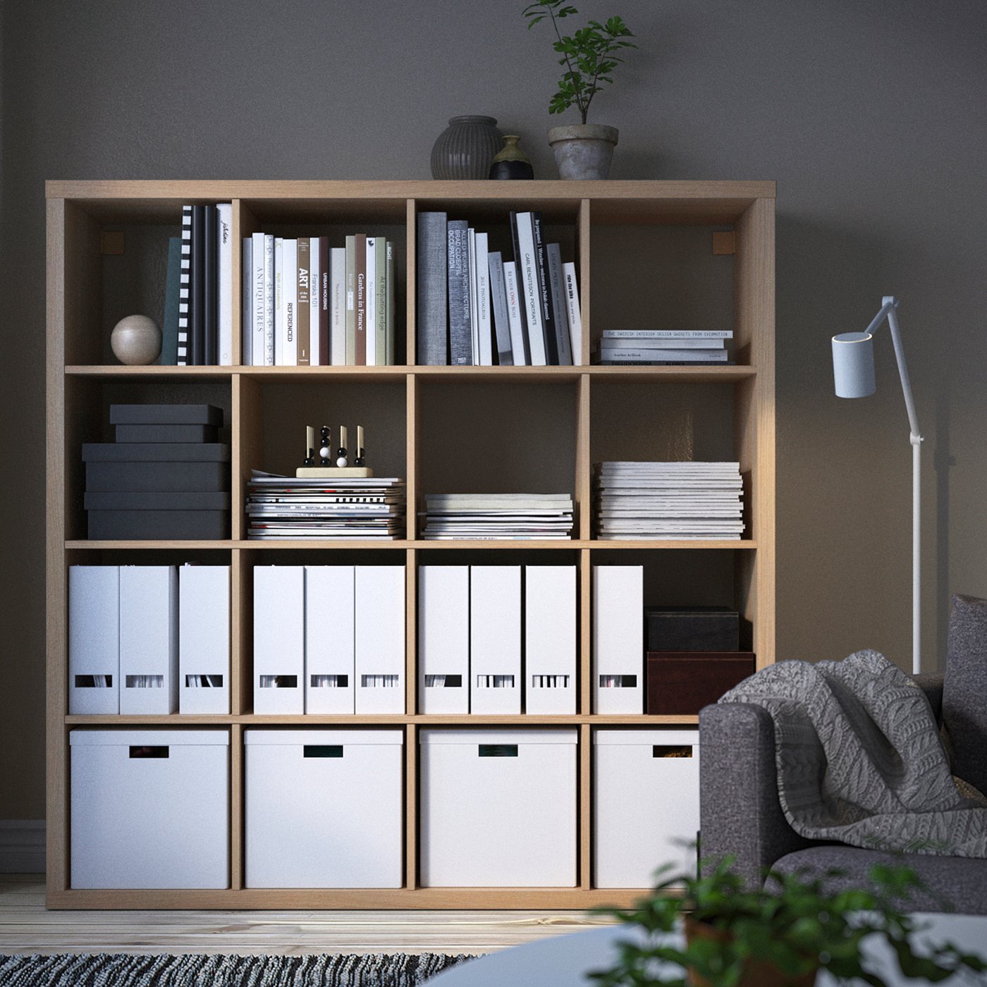 KALLAX shelf unit, white stained oak effect, 147x147 cm (577/8x575