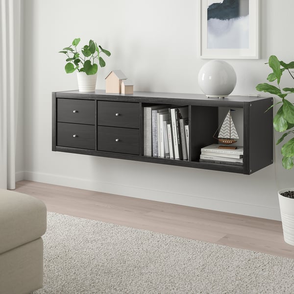 KALLAX Shelf unit with 2 inserts, with 4 drawers/black-brown, 57 5/8x16 3/8 "