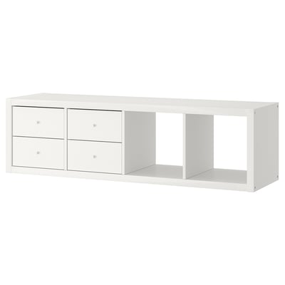 KALLAX Shelf unit with 2 inserts, with 4 drawers/white, 57 5/8x16 3/8 "