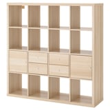 KALLAX Shelf unit with 4 inserts, white stained oak effect, 57 7/8x57 5/8 "
