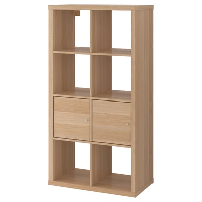 KALLAX Shelf unit with doors, white stained oak effect, 30 1/8x57 5/8 "