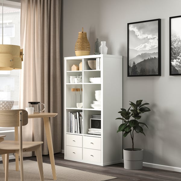 KALLAX Shelving unit, with 4 drawers/with 2 shelf inserts white, 57 5/8x30 1/8 "