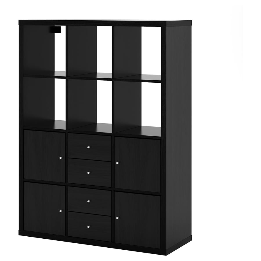 KALLAX shelving unit with 6 inserts, blackbrown, 112x147 cm (441/8x577