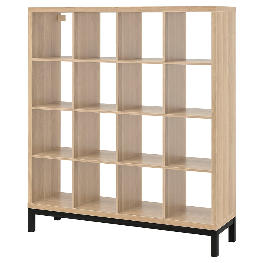 KALLAX shelving unit with underframe, white stained oak effect/black
