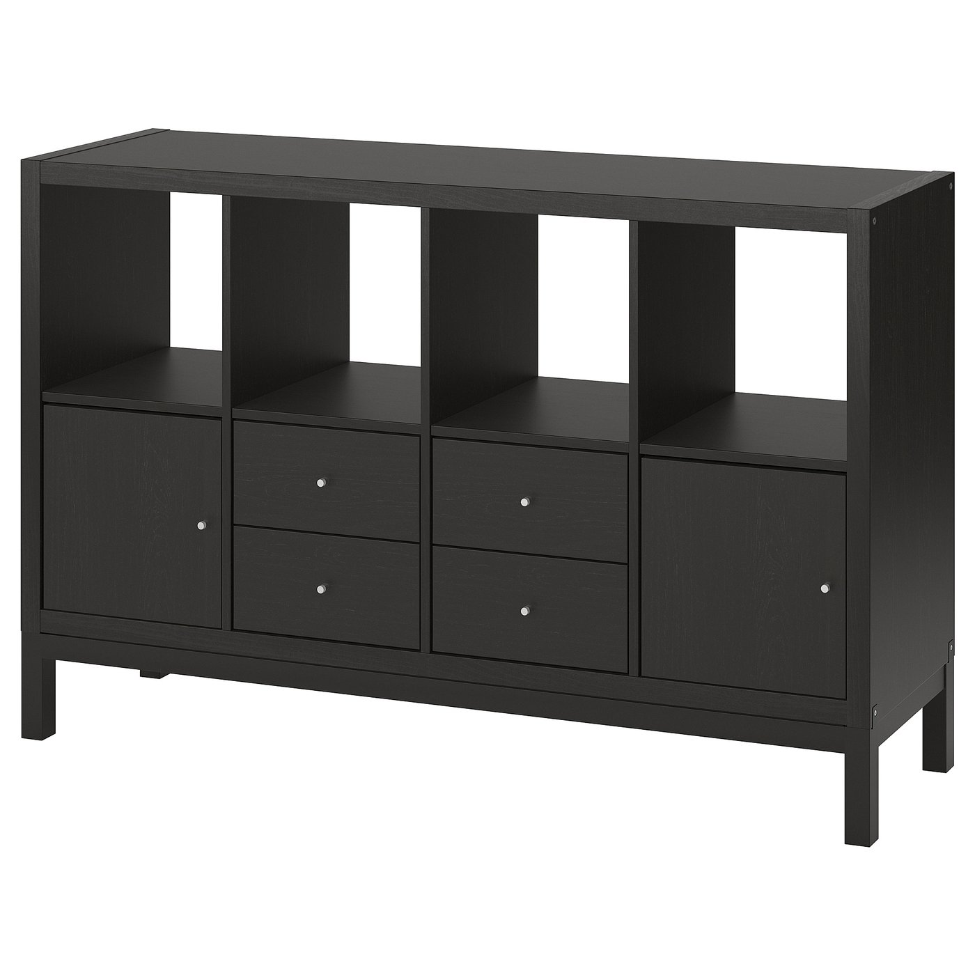 KALLAX shelving unit with underframe, with 2 doors/4 drawers/black