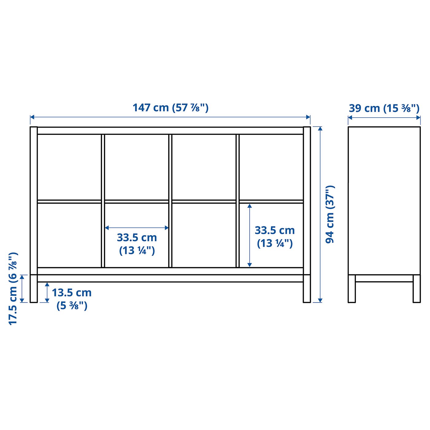 KALLAX shelving unit with underframe, with 2 doors/4 drawers/white