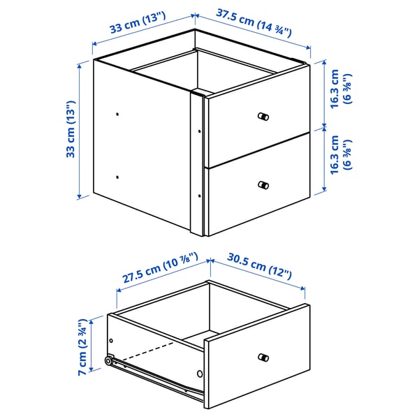 KALLAX Shelving unit with underframe, with 4 drawers/with 2 shelf inserts white, 57 7/8x37 "