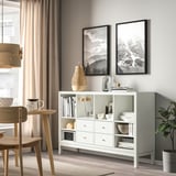 KALLAX Shelving unit with underframe, with 4 drawers/with 2 shelf inserts white, 57 7/8x37 "